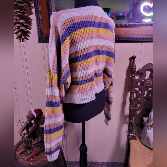 Hollister womens xs cropped slouchy sweater striped-multi colored - Picture 6 of 9